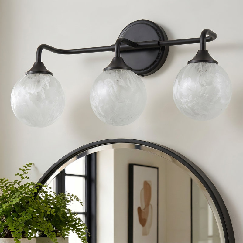Luminaire de salle de bain 3 lumières à intensité variable moderne avec abat-jour en verre soufflé à la main, Matte Black
