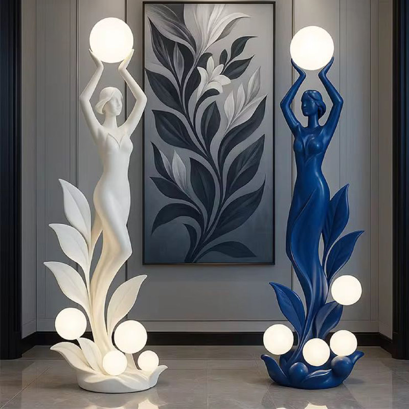 Lampe sur pied fantaisie Mermaid Art Sculpture, Blanc