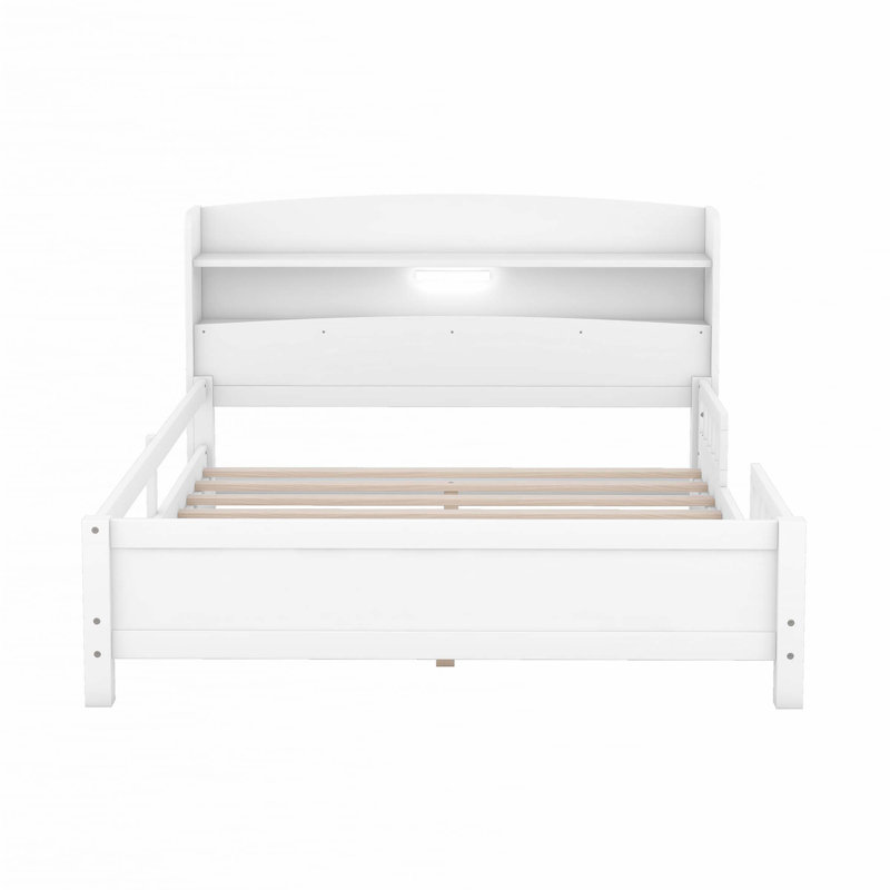 Lit plateforme en bois avec lumière DEL intégrée, Double, Blanc