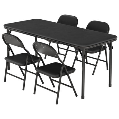 4 Pack Folding Chairs Set, Indoor Outdoor Portable Commercial Seat With Steel Frame, Black