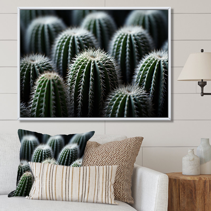 Vert, blanc, cactus, sublime minimalisme - impression, H 24 po x l 32 po x P 1 po, Cadre flottant blanc