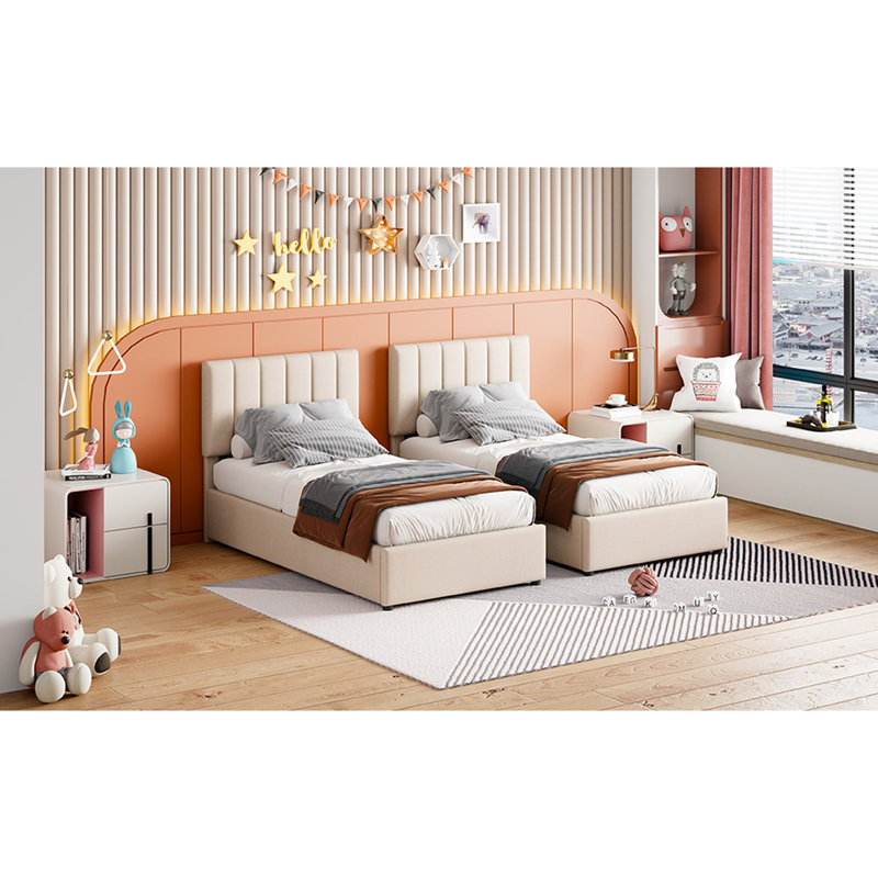 Lit plateforme tapissier très grand beige avec rangement hydraulique de qualité supérieure