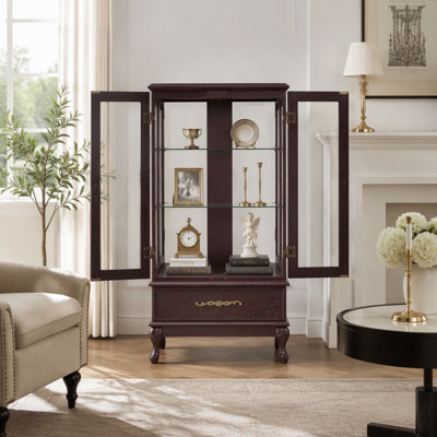 Vitrine éclairée avec tablettes ajustables et tiroir pour un rangement et une organisation élégants des objets de collection