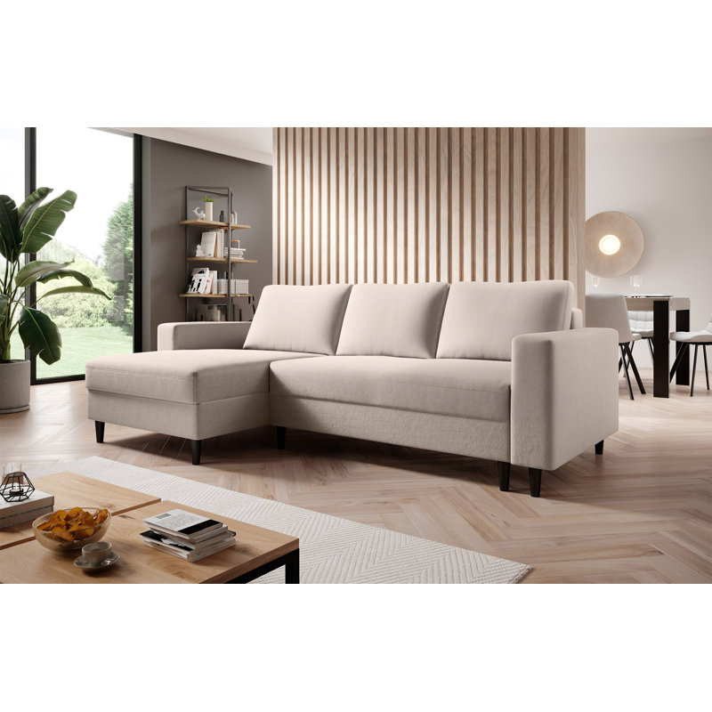 Ajten 3 Seater Velvet Sofa Bed, Cream, Left Hand Facing
