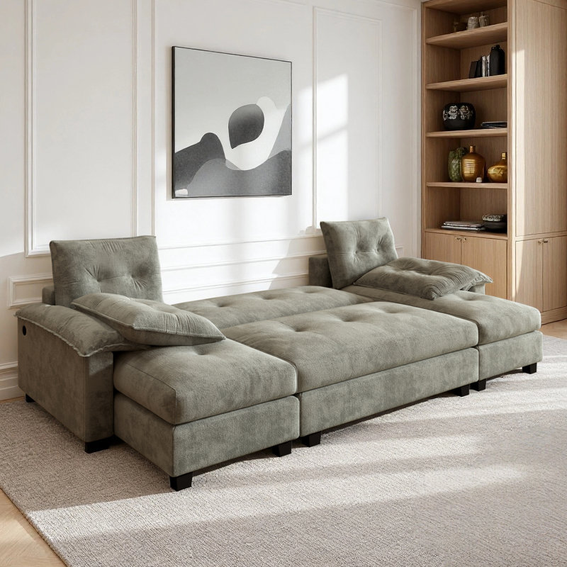 Canapé-lit 104,7 po en U avec lit escamotable, gris clair, Gris chenille