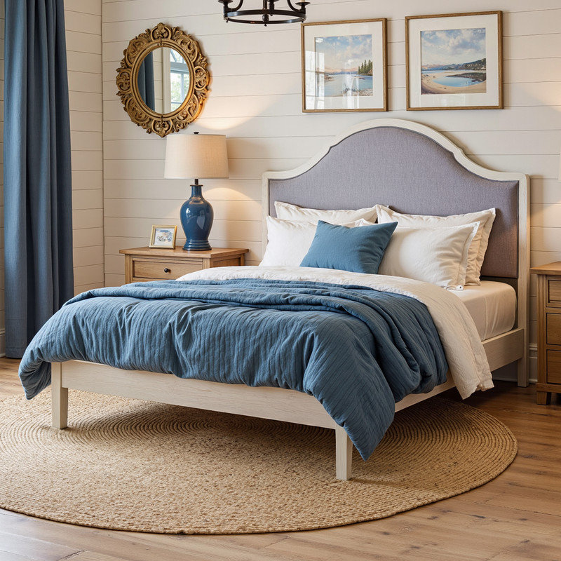 Farmhouse Solid Wood Bed Frame, White, Queen