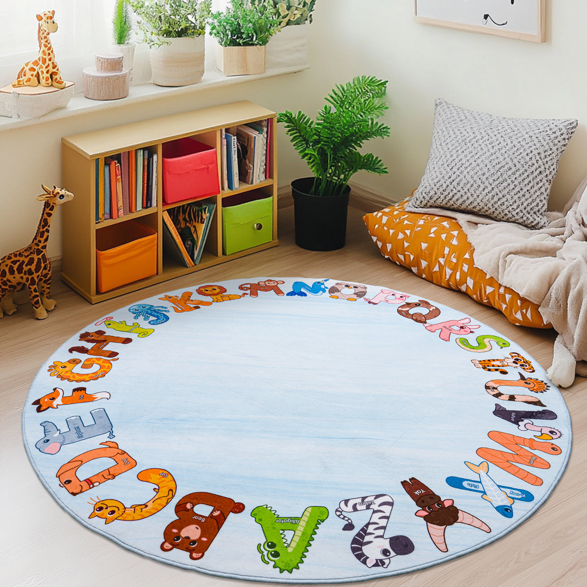 Zoomie Kids Kids Rugs for Playroom, 47inch Round Educational Rug for ...