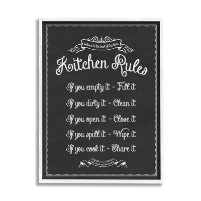«Kitchen Rules Chalkboard», reproduction d'art textuel sur toile