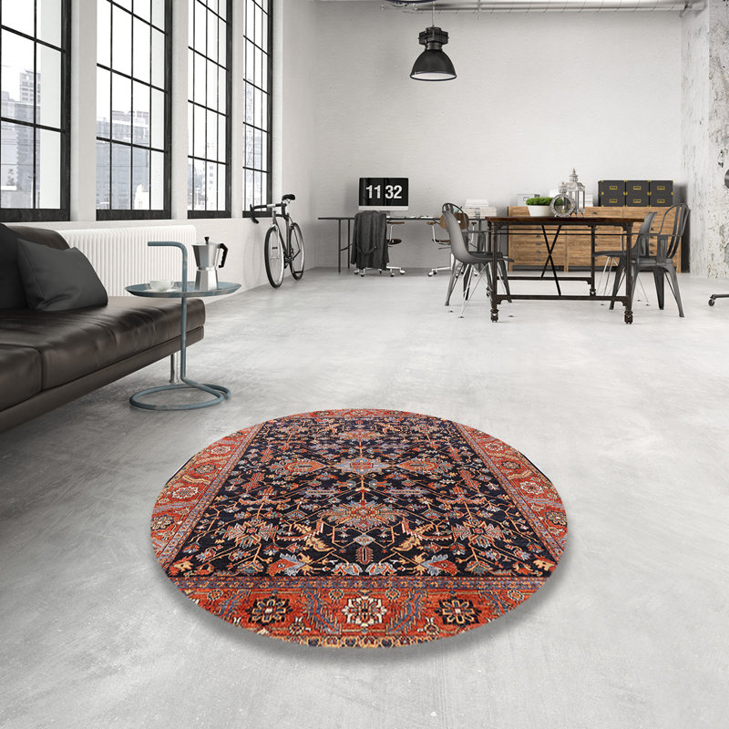 Tapis oriental rouge et bleu, Rond 6 pi