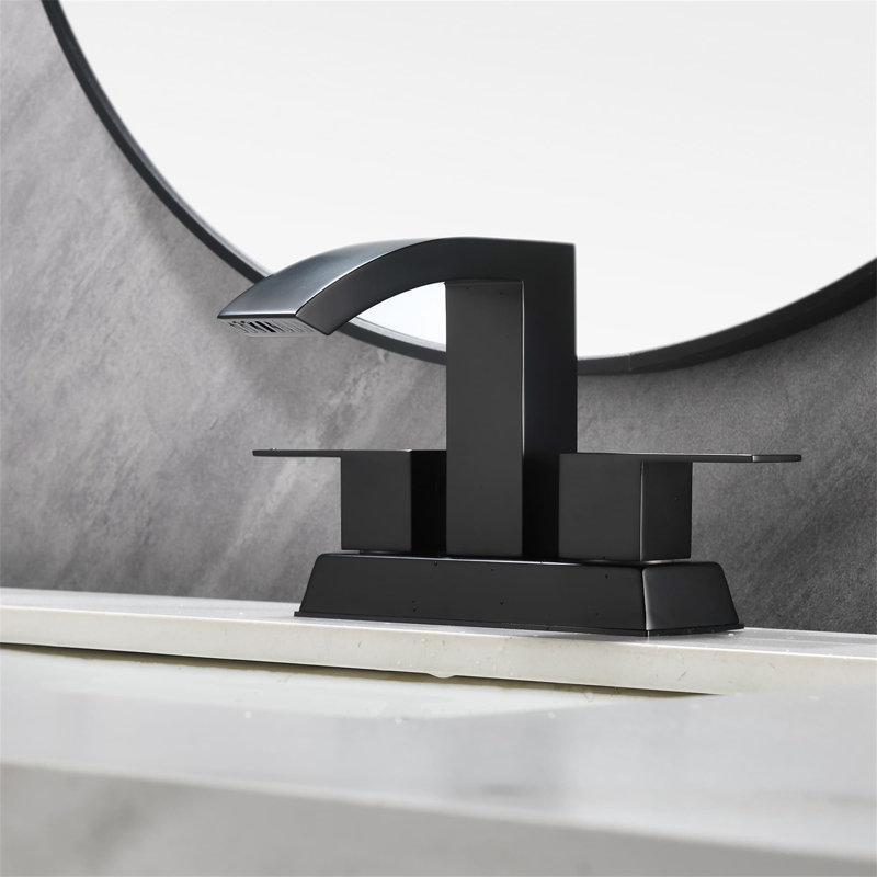 4 Inch Centerset Bathroom Faucet With Pop-Up Drain Assembly 3 Hole Waterfall Bathroom Sink Faucets Stainless Steel Double Handle Bathroom Basin Mixer Taps With Valve