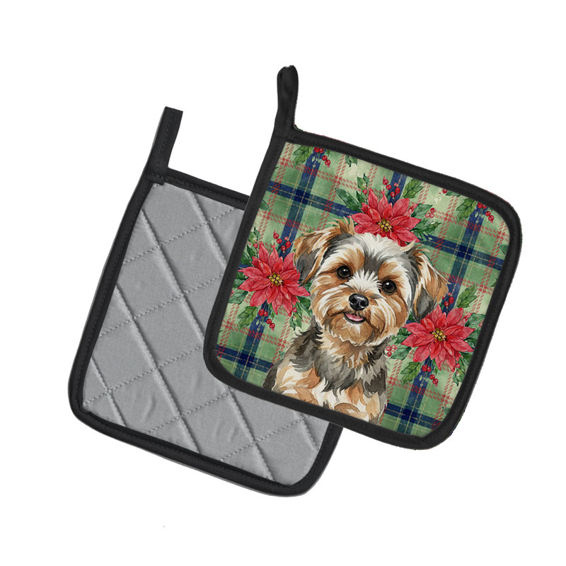 Paire de poignées Yorkiepoo Christmas Poinsettas