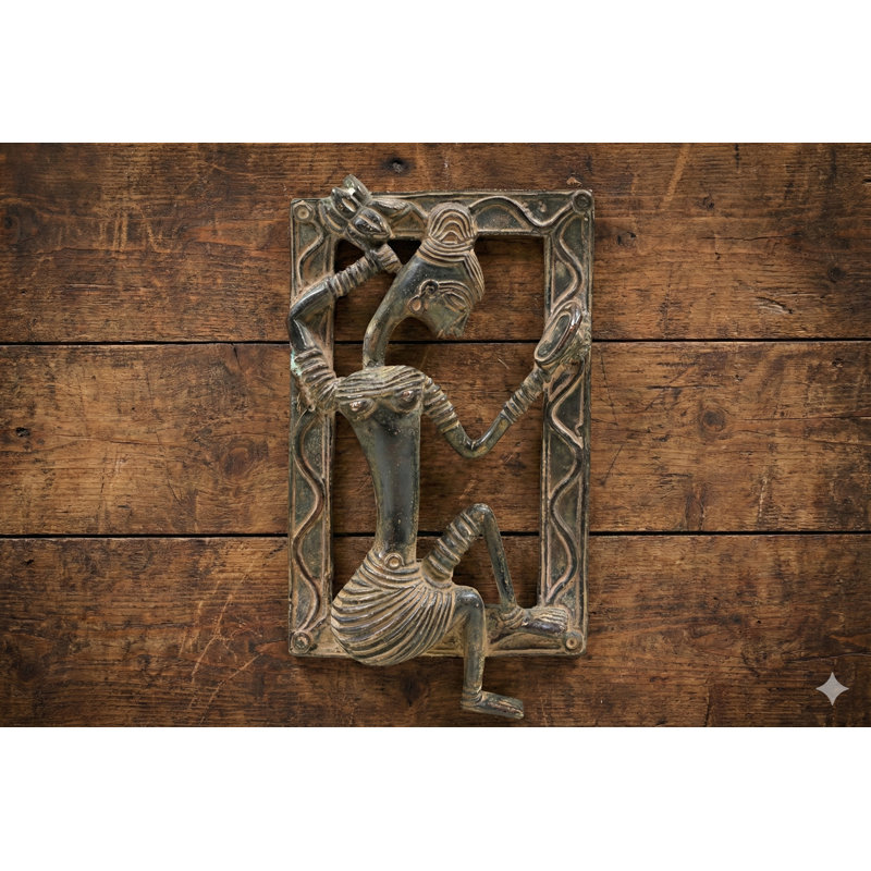 6" Vintage Tribal Lady Mirror – Small Handcrafted Brass Wall Décor – Bohemian Accent Art