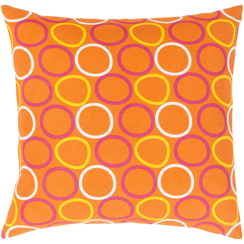 Geometric Cotton Throw Pillow, 20" H x 20" W x 5" D, Bright Yellow/Bright Orange/Bright Pink/White
