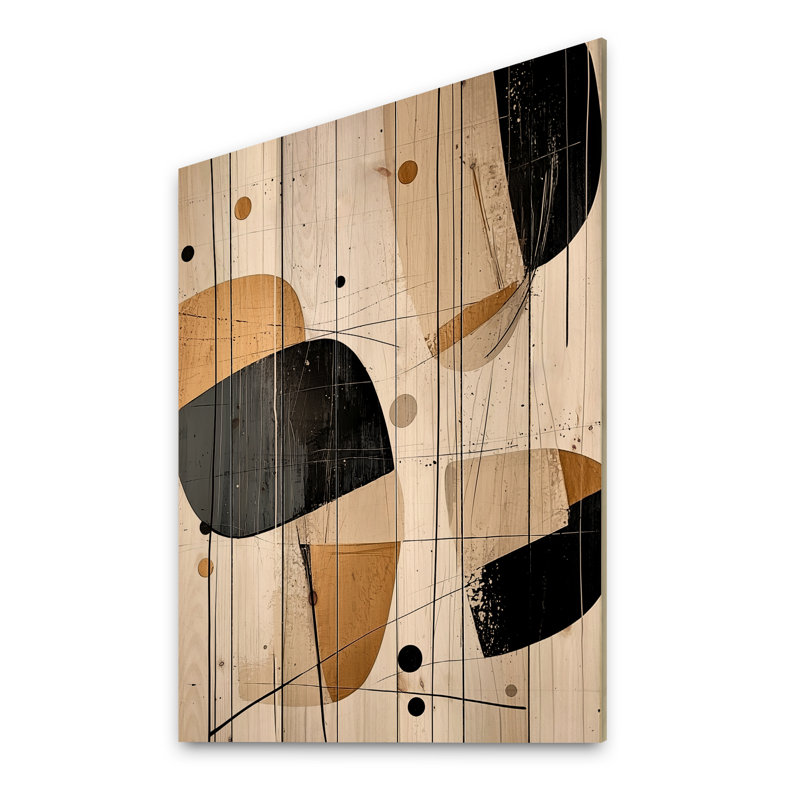 Formes minimalistes rayonnantes de géométrie - Art mural en bois de style Mid-Century sur bois de pin naturel