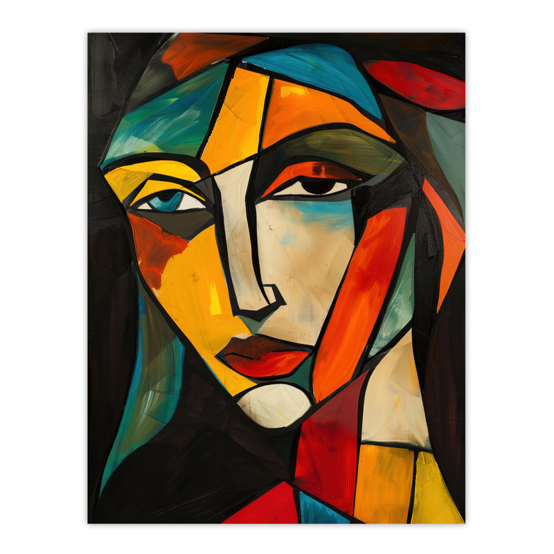Woman Portrait Stained Cubism Colourful Wall Art Print