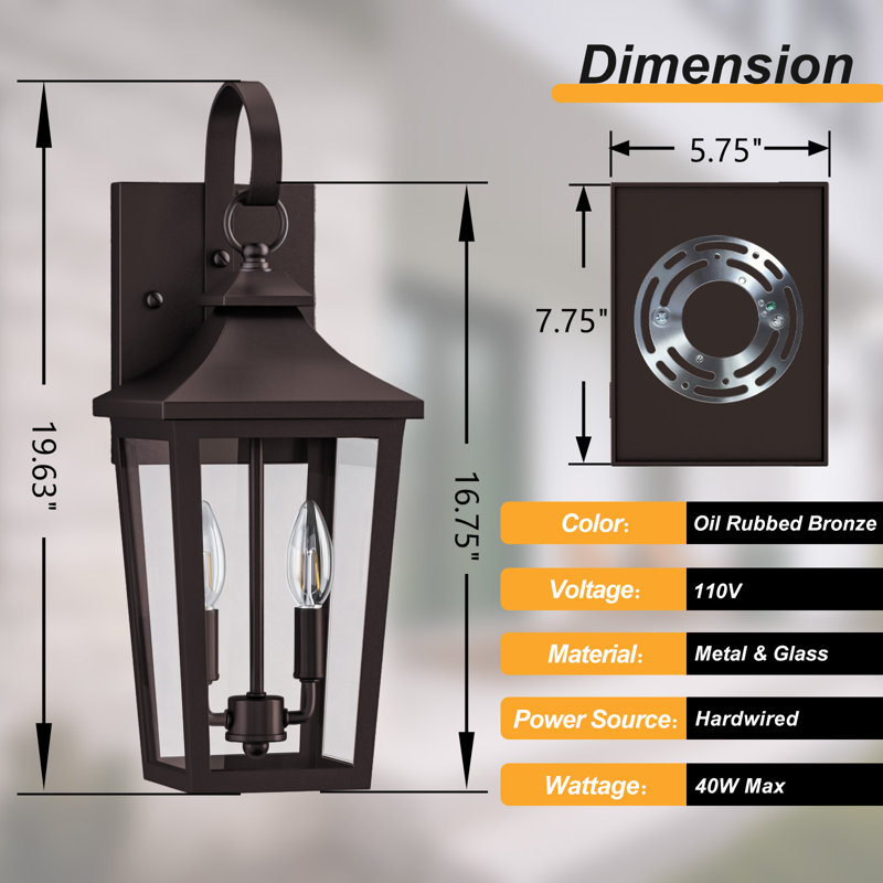 Abarca 20''H Iron Oil Rubbed Bronze ETL Tempered Glass Outdoor Wall Light with Dusk to Dawn, Oil Rubbed Bronze
