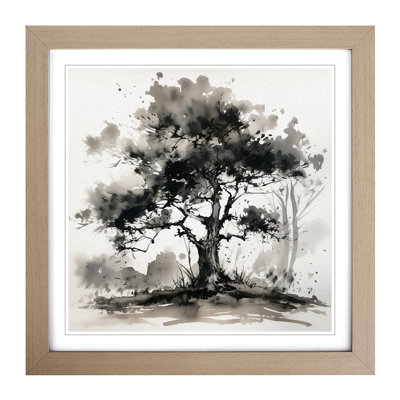 Tree Ink Wash - Single Picture Frame Print on Wood