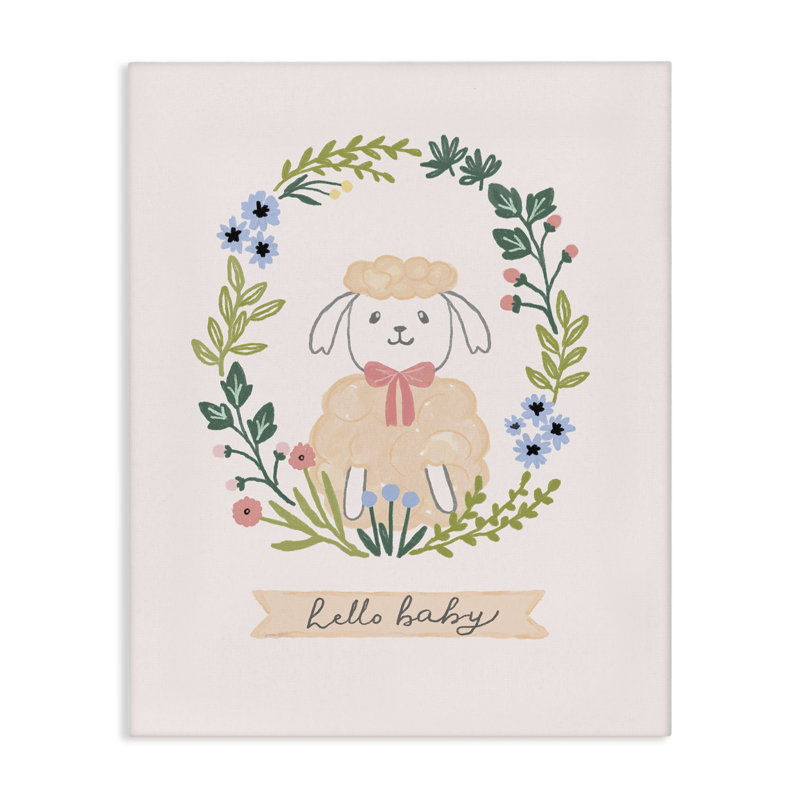 «Hello Baby Floral Lamb», art mural sur toile par Nina Muis, H 30 po x l 24 po