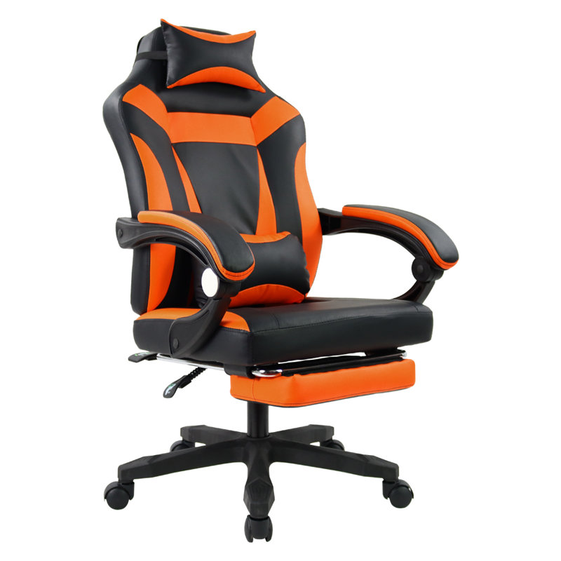 Inbox Zero Adjustable Reclining Ergonomic Faux Leather Swiveling PC & Racing Game Chair with Footrest, Orange