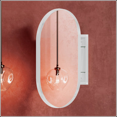 Pharmacie encastrable ovale 20 po x 34 po avec structure en métal, tablettes réglables et miroir de haute qualité pour les salles de bain modernes