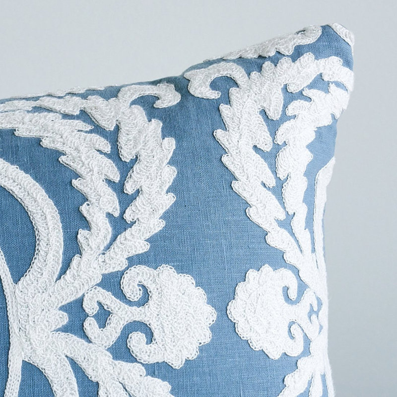 Castanet Embroidery Pillow, Chambray/White