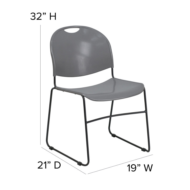 Hercules Series 880 lb Ultra-Compact Gray Vinyl Stack Chair with Black Metal Frame
