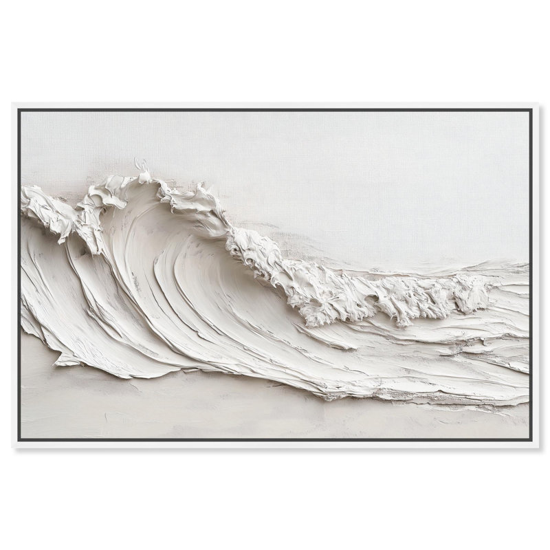 Vague sur toile blanche par Art Remedy, Blanc, H 31 po x l 46 po, Cadre flottant
