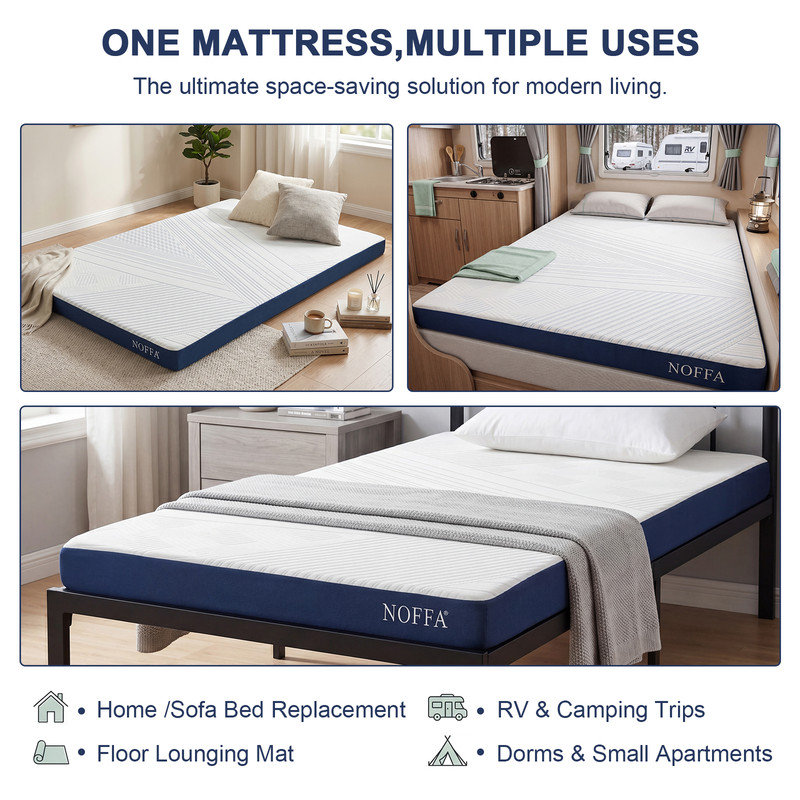 Surmatelas en mousse à mémoire de forme haute densité de 4 pouces, support ferme moyen pour les maux de dos avec housse en coton amovible, dessous antidérapant