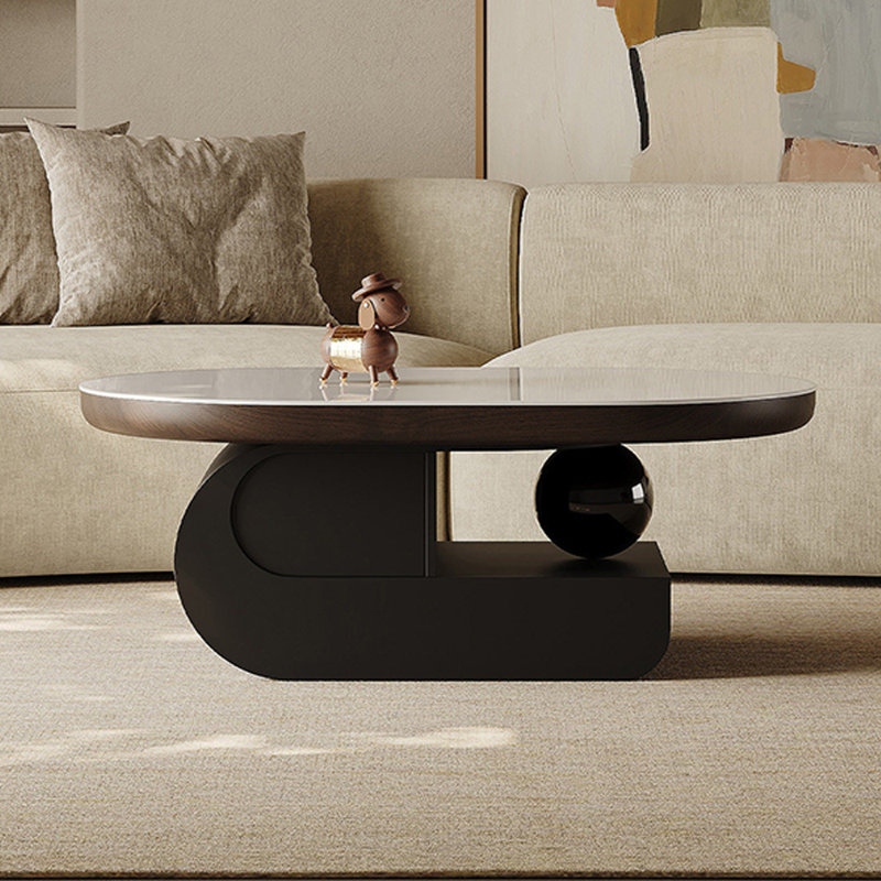 Table basse ovale avec rangement en ardoise, H 16,14 po x L 51,18 po x l 27,55 po