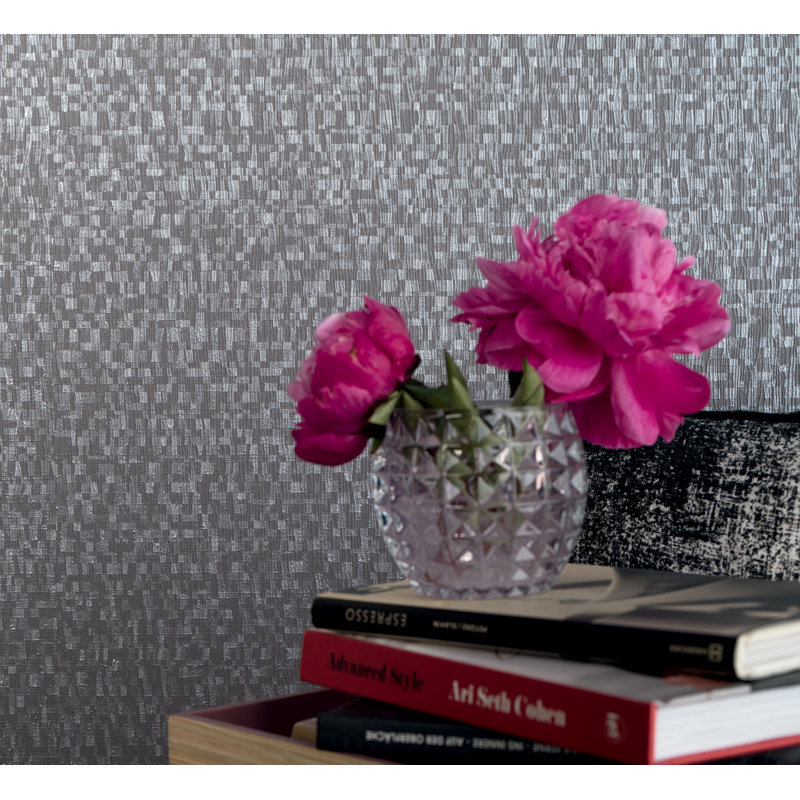 The Textures Book Structure Tiny Squares Texture 33' L X 21" W Wallpaper Roll, Anthracite