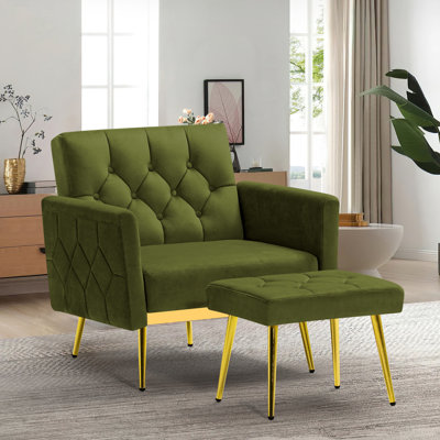 Zianny Velvet Accent Chair with Ottoman