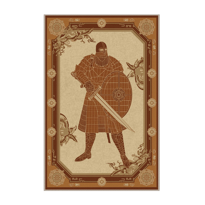 Tapis oriental traditionnel lavable à la machine Cilegon Highland Warrior en brun - reliure beige, 7 x 10