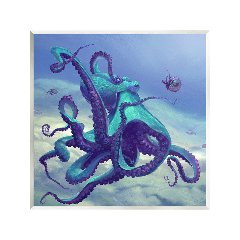 «Vivid Underwater Octopus», art mural sur bois
