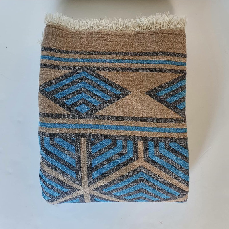 Lathan Throw Blanket, W222 x L245cm, Turquoise Blue