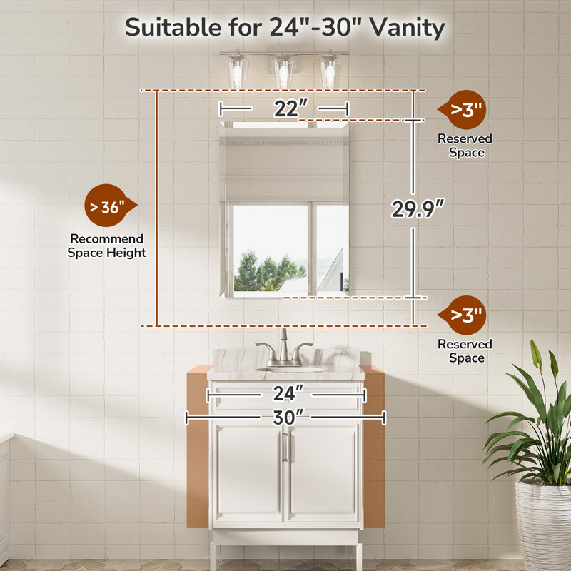 Miroir de salle de bain Janica, 30 po x 22 po