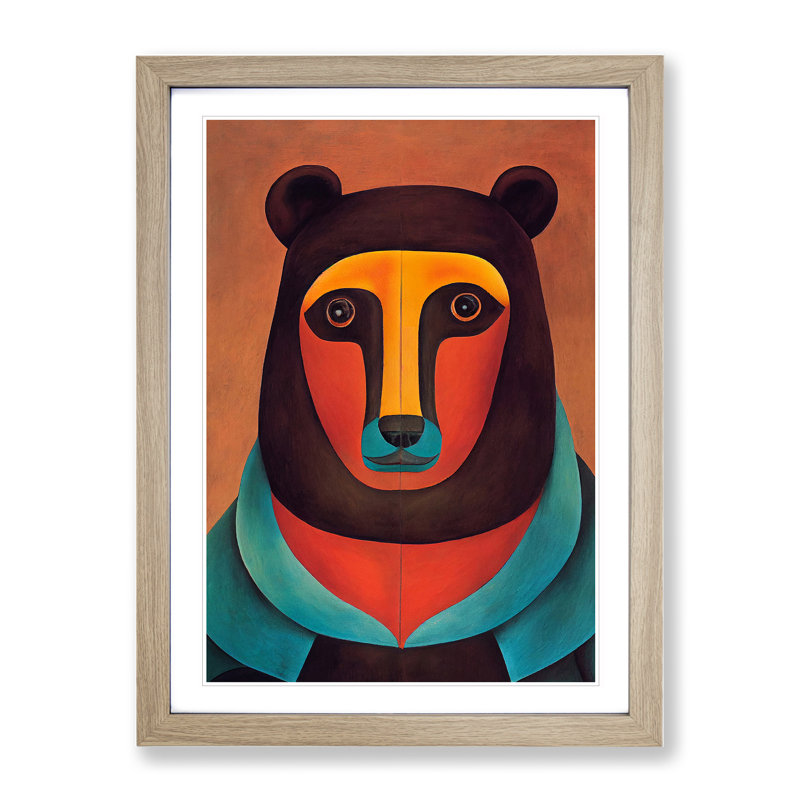 XV1022-4714X Traditional Bear No.4 Abstract - - Wall Art, 48cm H x 36cm W, Oak Framed Paper, White