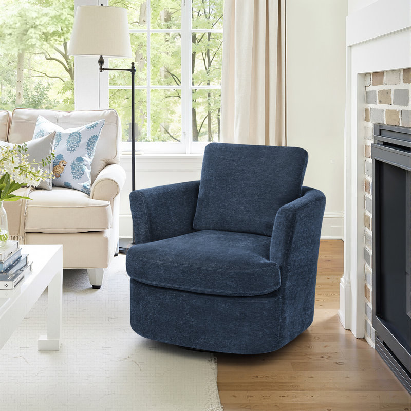 Jocqueline 32.3'' Wide Swivel Barrel Chair, Navy Blue