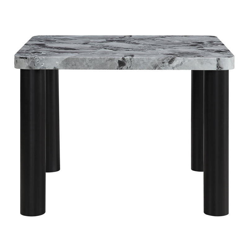 Table de salle à manger en faux marbre gris avec pieds noirs