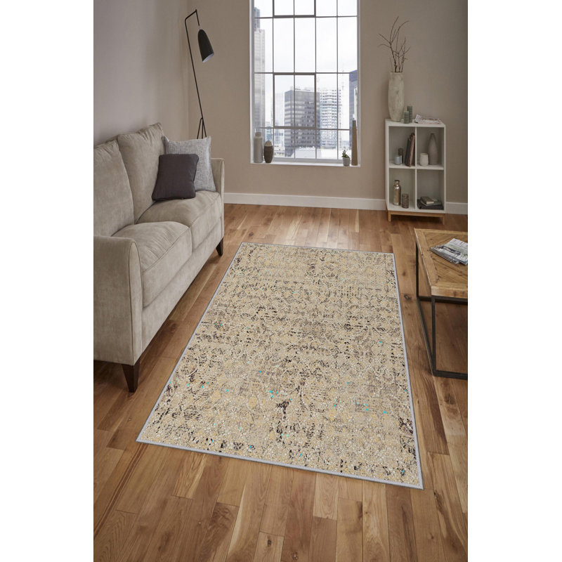 Tapis abstrait en polyester tissé à plat à la machine Nivere, Rectangle 5 pi 11 po x 9 pi 2 po