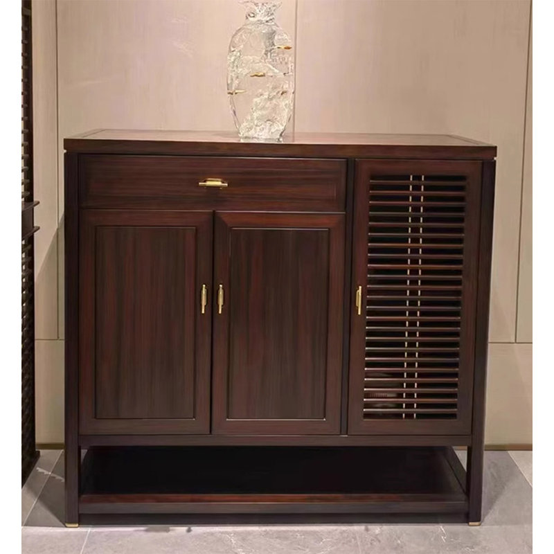 New Chinese-Style Solid Wenge Shoe Cabinet, 35.43" H x 39.37" W x 15.75" D