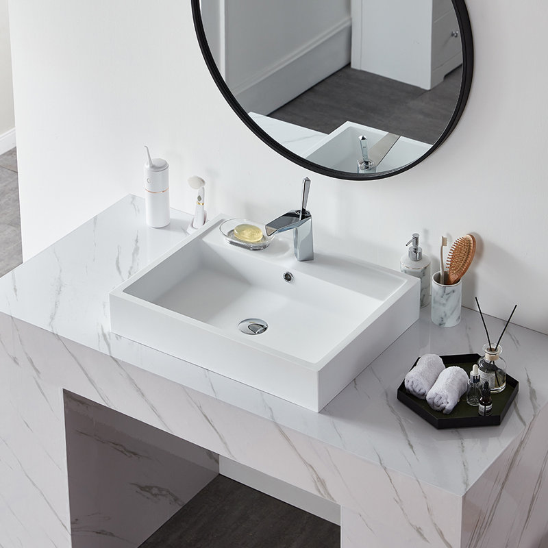 Pensen 18.5'' Matte White Solid Surface Rectangular Bathroom Sink with Overflow