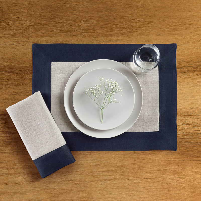 Navy and Natural Linen Rectangle Placemats Set of 4
