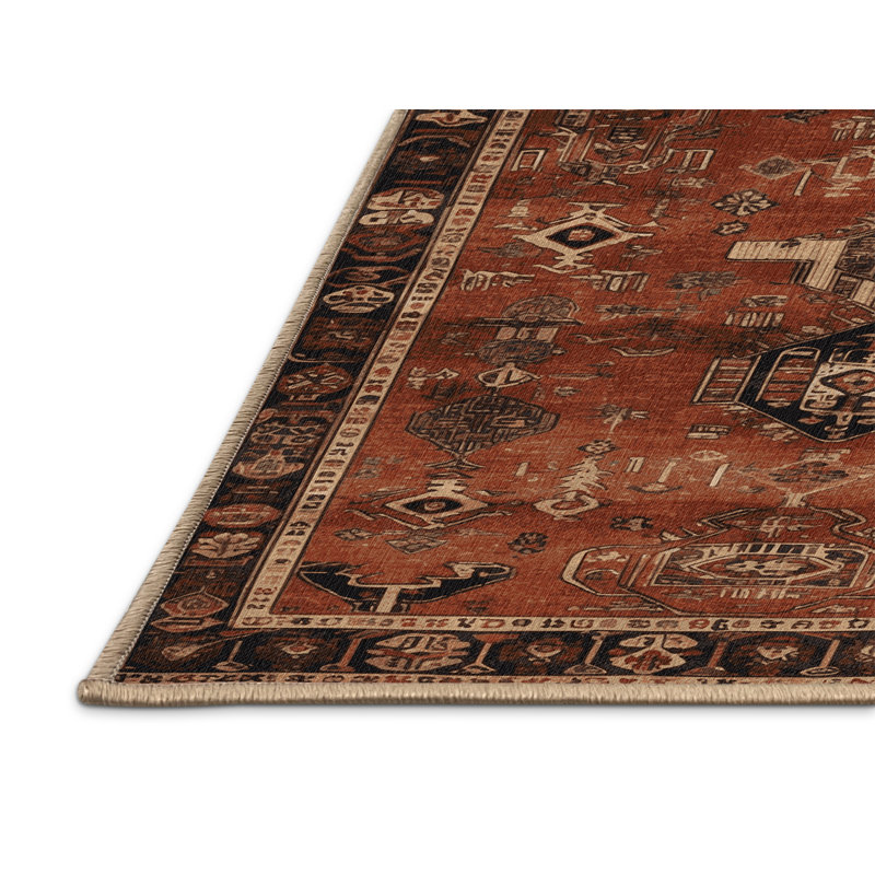Tapis brun turc lavable à la machine, Rectangulaire 7 pi x 10 pi