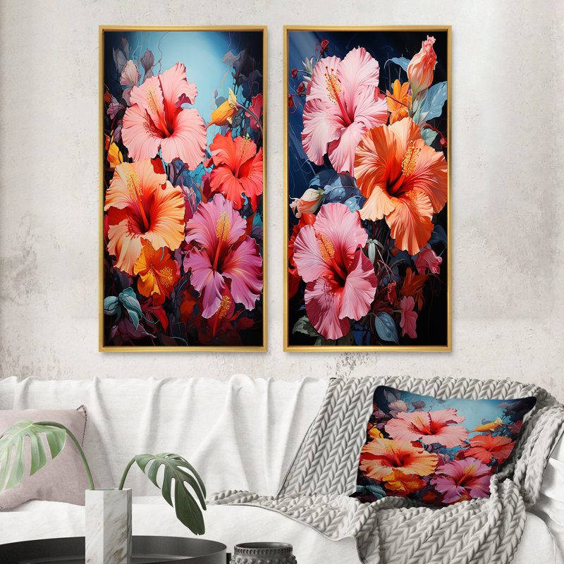 Hibiscus Hibiscus Harmony "Hibiscus Hibiscus Harmony" 2 - pièces sur, Encadrement doré, H 40 po x l 40 po