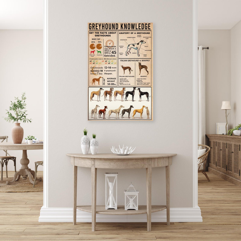 Bethena Greyhound Connaissances - 1 pièce, reproduction d'art graphique sur toile tendue, H 20 po x l 16 po x P 1,25 po