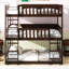 Cadre de lit superposé détachable riche en bois d'hévéa brun riche, simple sur simple sur simple, avec échelles et garde-corps, idéal pour les chambres partagées, design contemporain