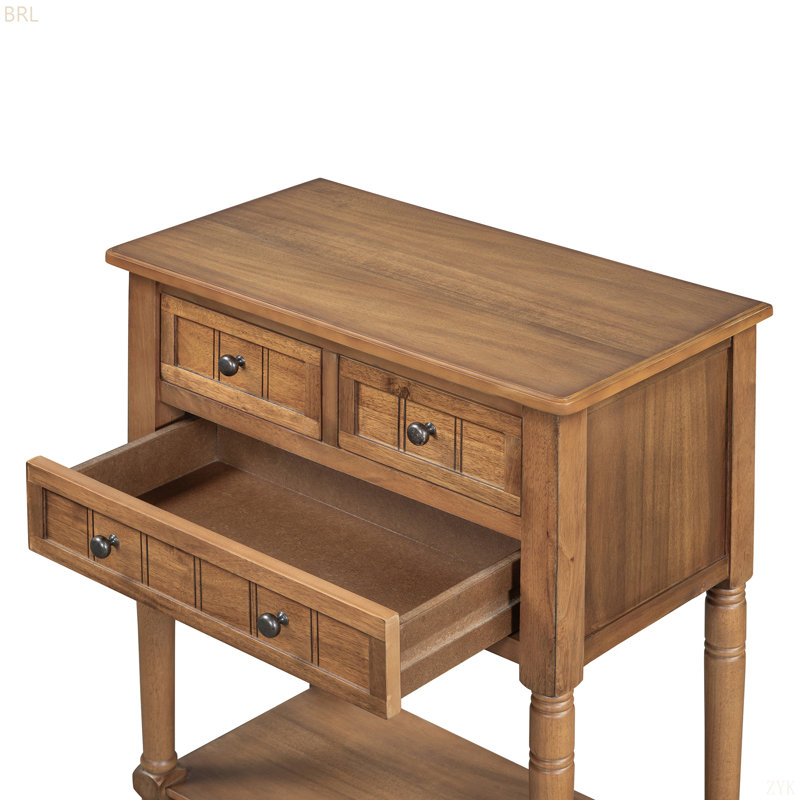 Console étroite, canapé mince avec trois tiroirs de rangement et tablette inférieure, Naturel
