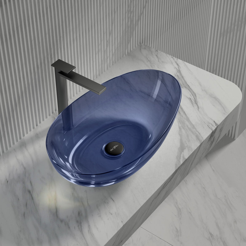 Lavabo de salle de bain ovale en résine 24 "x 14" MonBlari bleu clair, Clear Blue