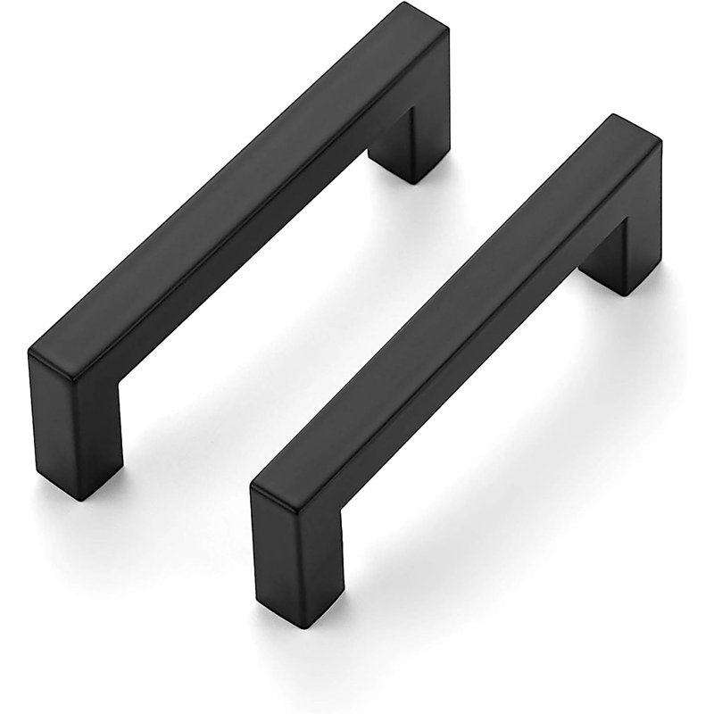 Matte Black Modern Square Bar Cabinet Pulls with Mounting Hardware