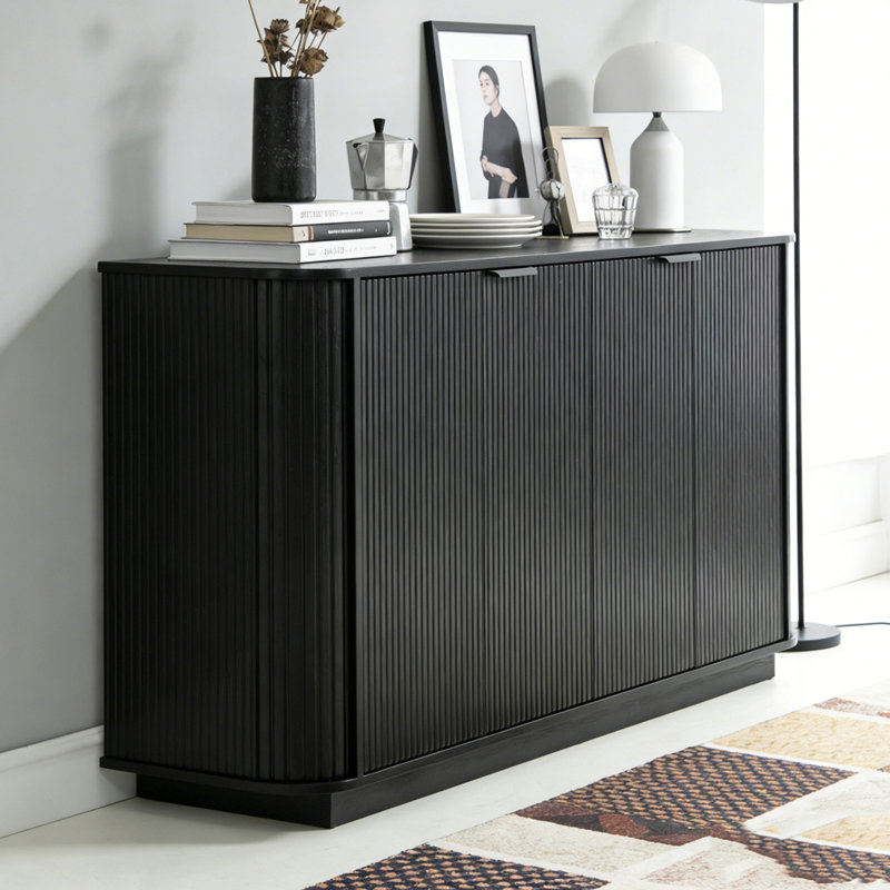 Buffet 63 po à double porte avec tablettes réglables Wavy Storage, Noir